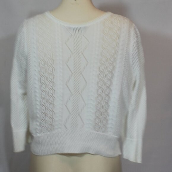Peruvian connection crochet button down white Cotton cardigan size Large - Picture 3 of 7